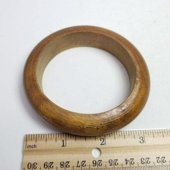 Vintage Carved Wood Bangle Bracelet, Boho Hippie 70s Style, Stacking, Estate - Picture 4 of 6